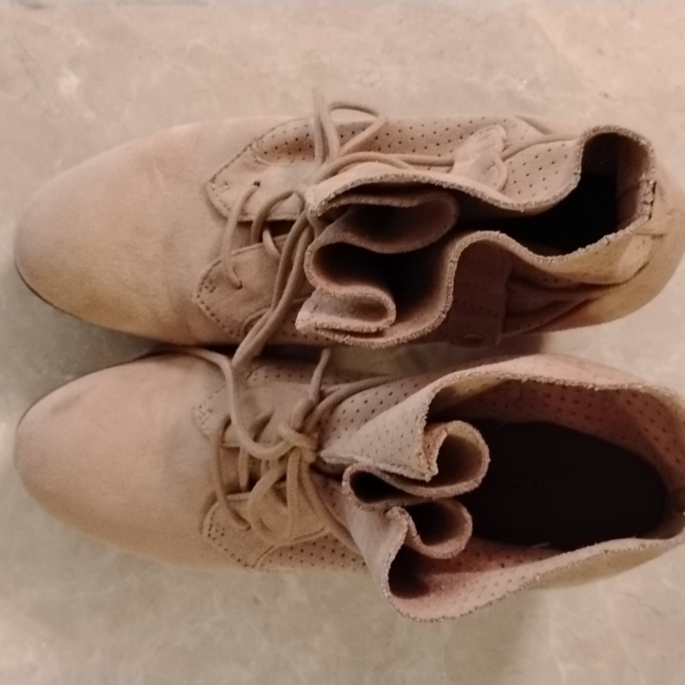 Maurices Lace Up Tan Suede Boots - Picture 7 of 9